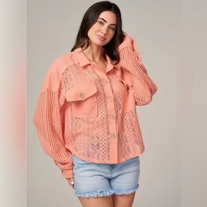 174 New In Women’s Long Sleeve Button Up Front Pockets Knit Blouse